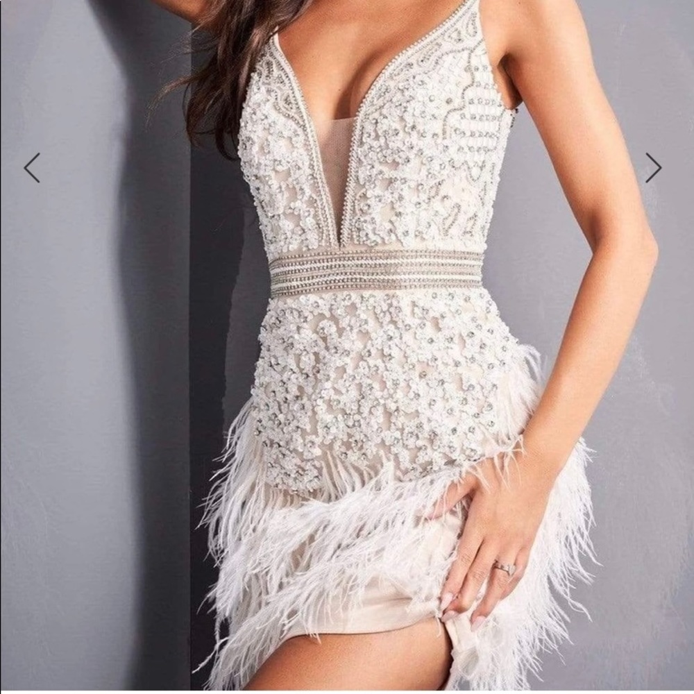 Jovani white feather dress